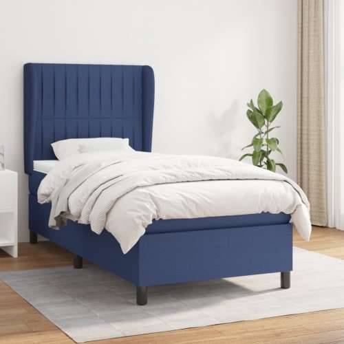 Krevet s oprugama i madracem plavi 90 x 190 cm od tkanine - Plava 90 x 190 cm Okomite pruge Cijena