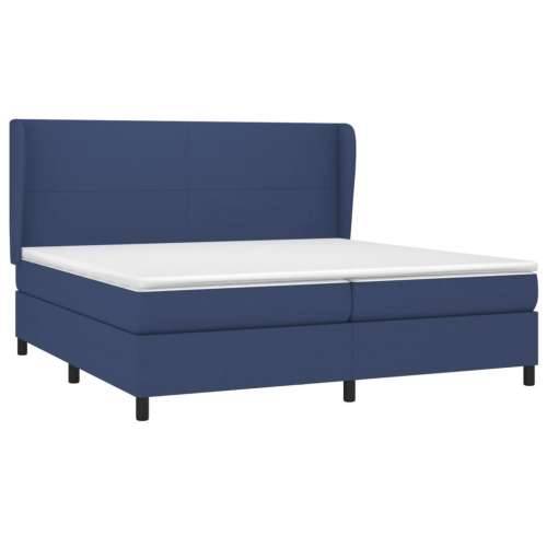 Krevet s oprugama i madracem plavi 200 x 200 cm od tkanine - Plava 200 x 200 cm Gladak dizajn Cijena