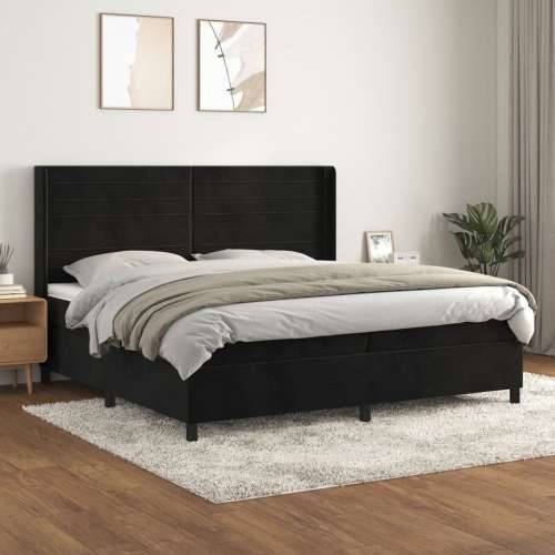 Krevet s oprugama i madracem crni 200x200 cm baršunasti - Crna 200 x 200 cm vodoravne pruge Cijena