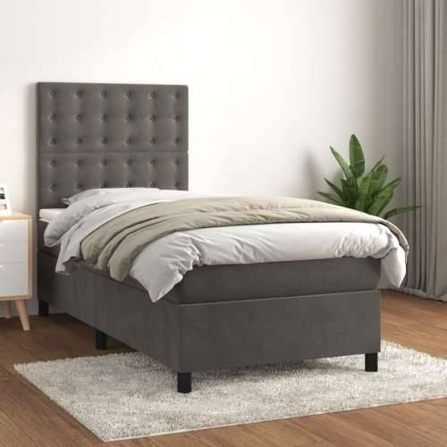 Box spring krevet s madracem tamnosivi 90x190 cm baršunasti - Tamno siva 90 x 190 cm gumbi Cijena