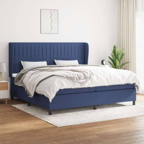 Krevet s oprugama i madracem plavi 200 x 200 cm od tkanine - Plava 200 x 200 cm Okomite pruge Cijena