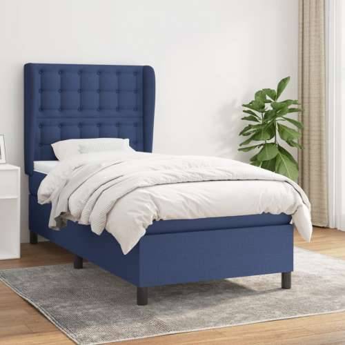 Krevet s oprugama i madracem plavi 90 x 190 cm od tkanine - Plava 90 x 190 cm gumbi Cijena