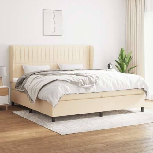 Krevet s oprugama i madracem krem 200 x 200 cm od tkanine - Krema 200 x 200 cm Okomite pruge Cijena