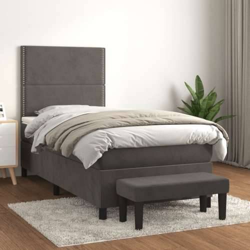 Box spring krevet s madracem tamnosivi 90x200 cm baršunasti - Tamno siva 90 x 200 cm Obično s čavlima Cijena