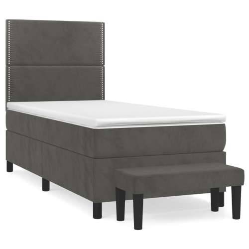 Box spring krevet s madracem tamnosivi 90x200 cm baršunasti - Tamno siva 90 x 200 cm Obično s čavlima Cijena