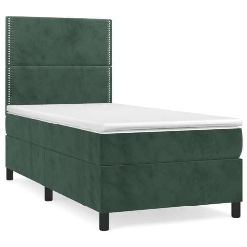 Box spring krevet s madracem tamnozeleni 90x190 cm baršunasti - Tamnozelena 90 x 190 cm Obično s čavlima Cijena