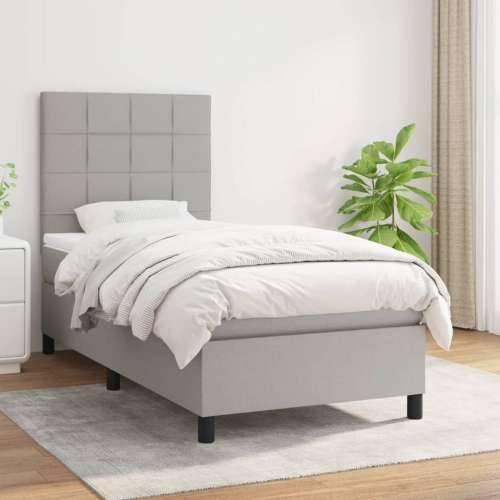 Krevet s oprugama i madracem svjetlosivi 100x200 cm od tkanine - Svjetlosiva 100 x 200 cm Blok s kvadratima Cijena