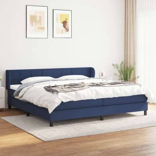 Krevet s oprugama i madracem plavi 200 x 200 cm od tkanine - Plava 200 x 200 cm Blok s kvadratima Cijena