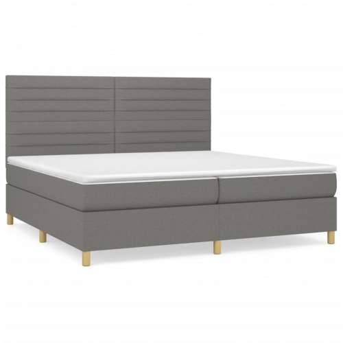 Krevet s oprugama i madracem tamnosivi 200 x 200 cm od tkanine - Tamno siva 200 x 200 cm vodoravne pruge Cijena