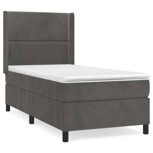 Box spring krevet s madracem tamnosivi 90x190 cm baršunasti - Tamno siva 90 x 190 cm Obično s čavlima Cijena