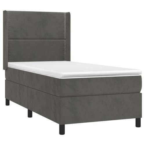 Box spring krevet s madracem tamnosivi 90x190 cm baršunasti - Tamno siva 90 x 190 cm Obično s čavlima Cijena