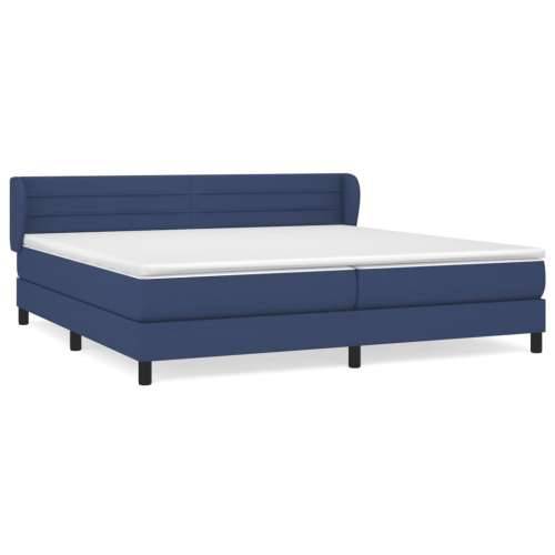 Krevet s oprugama i madracem plavi 200 x 200 cm od tkanine - Plava 200 x 200 cm vodoravne pruge Cijena