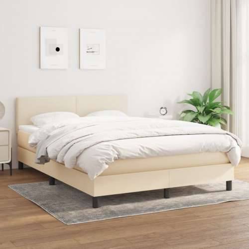 Krevet s oprugama i madracem krem 140 x 190 cm od tkanine - Krema 140 x 190 cm Gladak dizajn Cijena