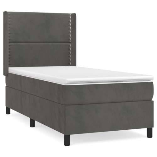 Box spring krevet s madracem tamnosivi 90x200 cm baršunasti - Tamno siva 90 x 200 cm Obično s čavlima Cijena