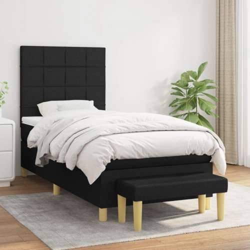 Krevet s oprugama i madracem crni 90x200 cm od tkanine - Crna 90 x 200 cm Blok s kvadratima Cijena