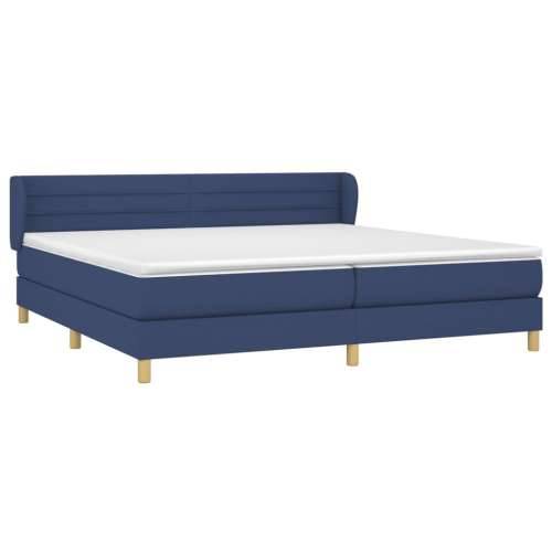 Krevet s oprugama i madracem plavi 200 x 200 cm od tkanine - Plava 200 x 200 cm vodoravne pruge Cijena