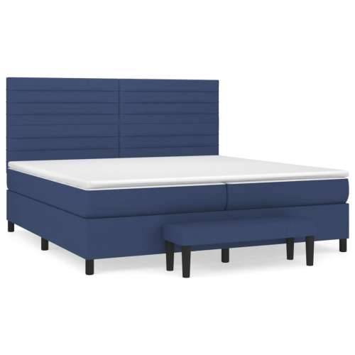 Krevet s oprugama i madracem plavi 200 x 200 cm od tkanine - Plava 200 x 200 cm vodoravne pruge Cijena