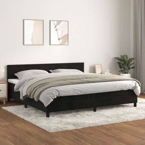Krevet s oprugama i madracem crni 200x200 cm baršunasti - Crna 200 x 200 cm vodoravne pruge Cijena