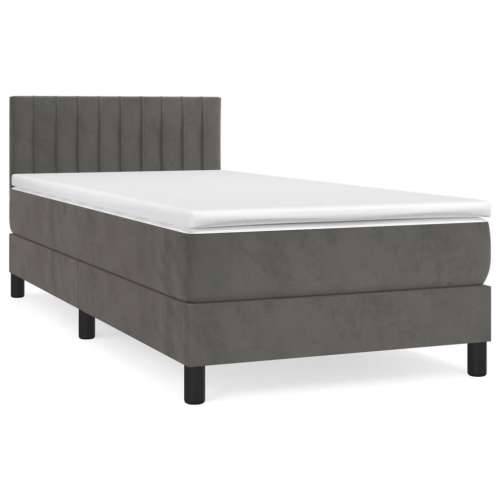 Box spring krevet s madracem tamnosivi 90x200 cm baršunasti - Tamno siva 90 x 200 cm Okomite pruge Cijena