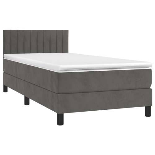 Box spring krevet s madracem tamnosivi 90x200 cm baršunasti - Tamno siva 90 x 200 cm Okomite pruge Cijena
