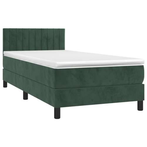 Box spring krevet s madracem tamnozeleni 90x200 cm baršunasti - Tamnozelena 90 x 200 cm Okomite pruge Cijena