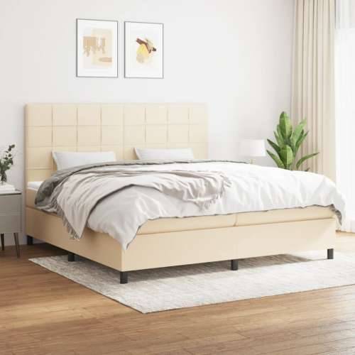 Krevet s oprugama i madracem krem 200 x 200 cm od tkanine - Krema 200 x 200 cm Blok s kvadratima Cijena