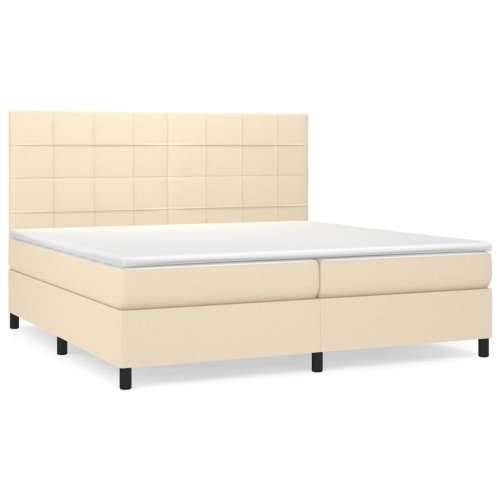 Krevet s oprugama i madracem krem 200 x 200 cm od tkanine - Krema 200 x 200 cm Blok s kvadratima Cijena