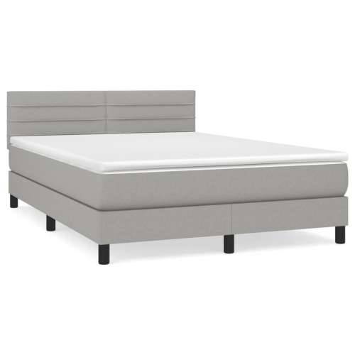Krevet s oprugama i madracem svjetlosivi 140x190 cm od tkanine - Svjetlosiva 140 x 190 cm vodoravne pruge Cijena