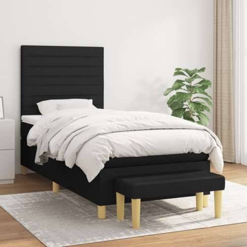 Krevet s oprugama i madracem crni 100 x 200 cm od tkanine - Crna 100 x 200 cm vodoravne pruge Cijena