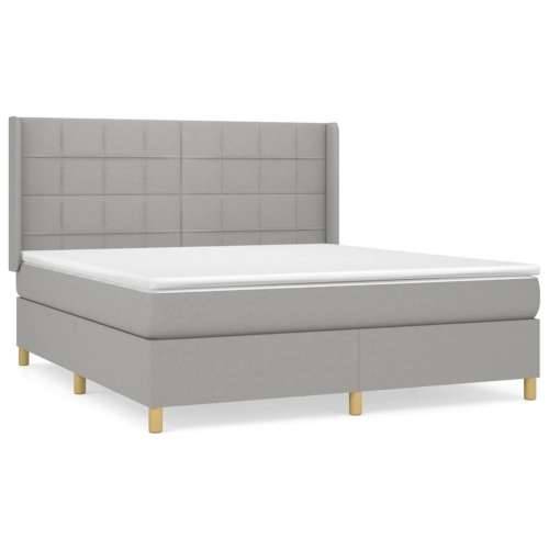 Krevet box spring s madracem svjetlosiva 160x200 cm tkanina - Svjetlosiva 160 x 200 cm Blok s kvadratima Cijena