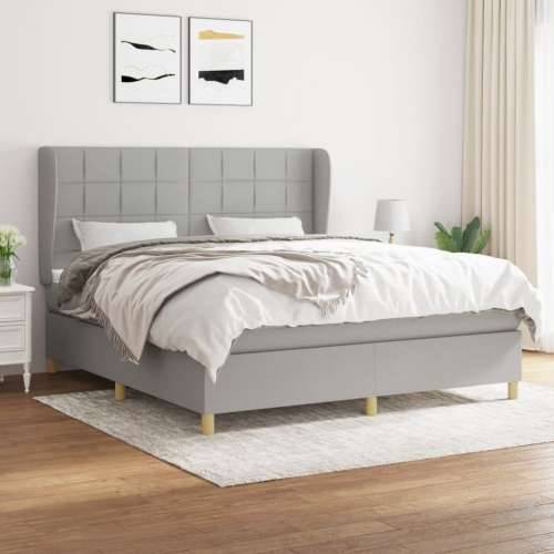 Krevet box spring s madracem svjetlosiva 160x200 cm tkanina - Svjetlosiva 160 x 200 cm Blok s kvadratima Cijena
