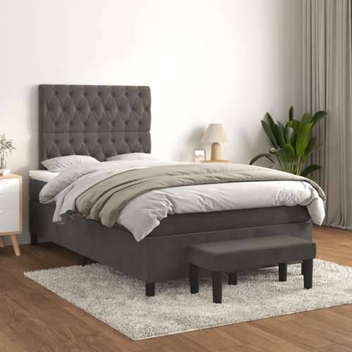 Box spring krevet s madracem tamnosivi 120 x 200 cm baršunasti - Tamno siva 120 x 200 cm Dizajn s gumbima Cijena