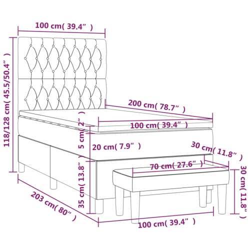 Box spring krevet s madracem tamnosivi 100x200 cm baršunasti - Tamno siva 100 x 200 cm Dizajn s gumbima Cijena