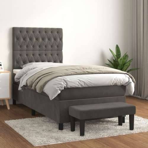 Box spring krevet s madracem tamnosivi 90x200 cm baršunasti - Tamno siva 90 x 200 cm Dizajn s gumbima Cijena