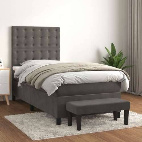 Box spring krevet s madracem tamnosivi 100x200 cm baršunasti - Tamno siva 100 x 200 cm gumbi Cijena