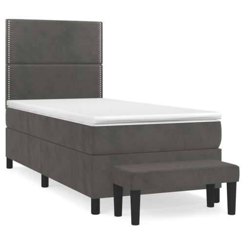 Box spring krevet s madracem tamnosivi 100x200 cm baršunasti - Tamno siva 100 x 200 cm Obično s čavlima Cijena