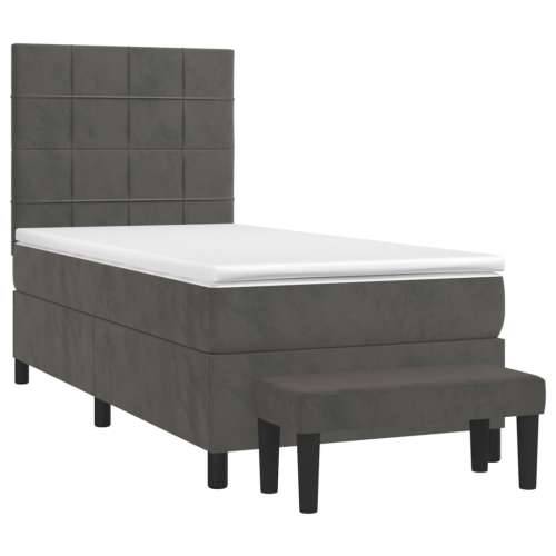 Box spring krevet s madracem tamnosivi 90x200 cm baršunasti - Tamno siva 90 x 200 cm Blok s kvadratima Cijena