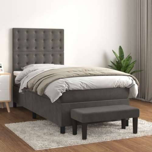 Box spring krevet s madracem tamnosivi 90x190 cm baršunasti - Tamno siva 90 x 190 cm gumbi Cijena