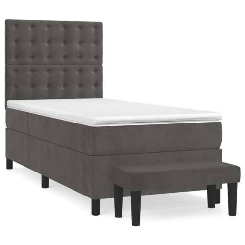 Box spring krevet s madracem tamnosivi 90x190 cm baršunasti - Tamno siva 90 x 190 cm gumbi Cijena