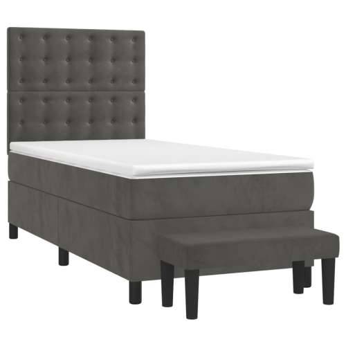 Box spring krevet s madracem tamnosivi 90x190 cm baršunasti - Tamno siva 90 x 190 cm gumbi Cijena