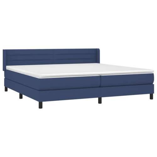 Krevet s oprugama i madracem plavi 200 x 200 cm od tkanine Plava 200 x 200 cm vodoravne pruge Cijena