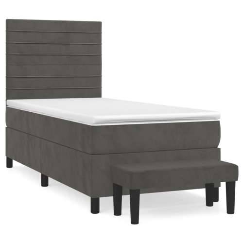 Box spring krevet s madracem tamnosivi 100x200 cm baršunasti - Tamno siva 100 x 200 cm vodoravne pruge Cijena