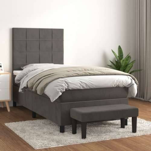 Box spring krevet s madracem tamnosivi 90x190 cm baršunasti Tamno siva 90 x 190 cm Blok s kvadratima Cijena