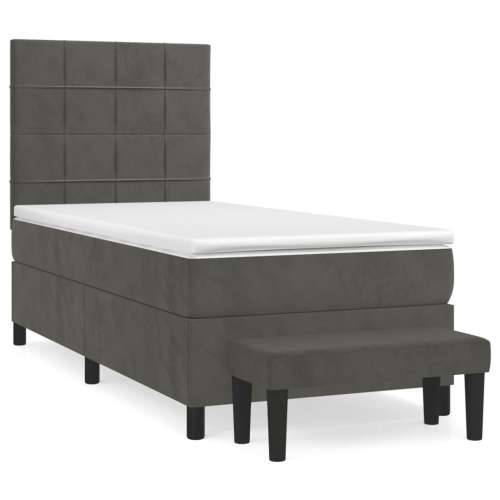 Box spring krevet s madracem tamnosivi 90x190 cm baršunasti Tamno siva 90 x 190 cm Blok s kvadratima Cijena