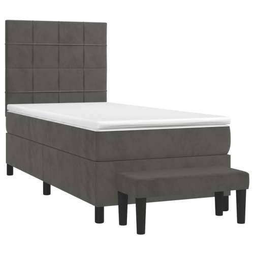 Box spring krevet s madracem tamnosivi 90x190 cm baršunasti - Tamno siva 90 x 190 cm Blok s kvadratima Cijena