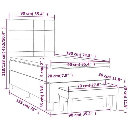 Box spring krevet s madracem tamnosivi 90x190 cm baršunasti - Tamno siva 90 x 190 cm Blok s kvadratima Cijena