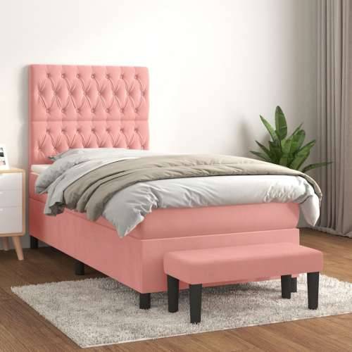 Box spring krevet s madracem ružičasti 100x200 cm baršunasti - Ružičasta 100 x 200 cm Dizajn s gumbima Cijena