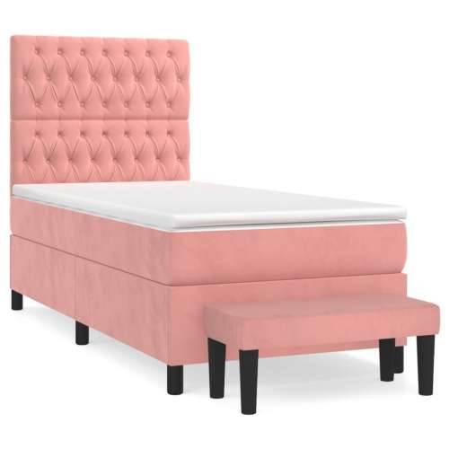Box spring krevet s madracem ružičasti 100x200 cm baršunasti - Ružičasta 100 x 200 cm Dizajn s gumbima Cijena