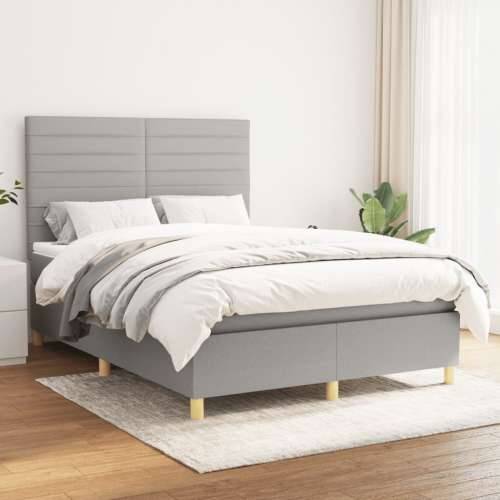 Krevet box spring s madracem svjetlosivi 140x200 cm od tkanine - Svjetlosiva 140 x 200 cm vodoravne pruge Cijena