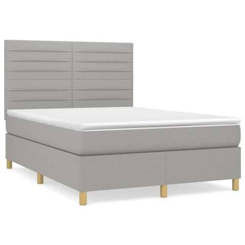 Krevet box spring s madracem svjetlosivi 140x200 cm od tkanine - Svjetlosiva 140 x 200 cm vodoravne pruge Cijena